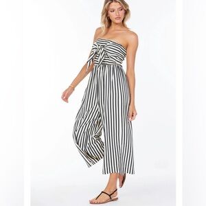 NWT Striped Strapless Jumpsuit tie front composed of 50% cotton 50% polyester